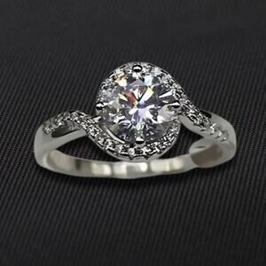 Moissanite Twist Band Engagement Ring Crystal Waves Halo Silver 8 NWT